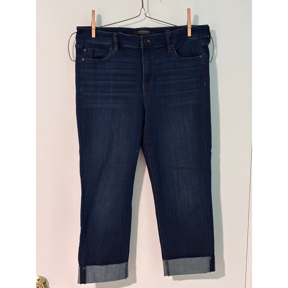 Liverpool Los Angeles The Crop Jeans Petite 12/31 Indigo Dark Wash Cuffed Denim - Picture 2 of 7